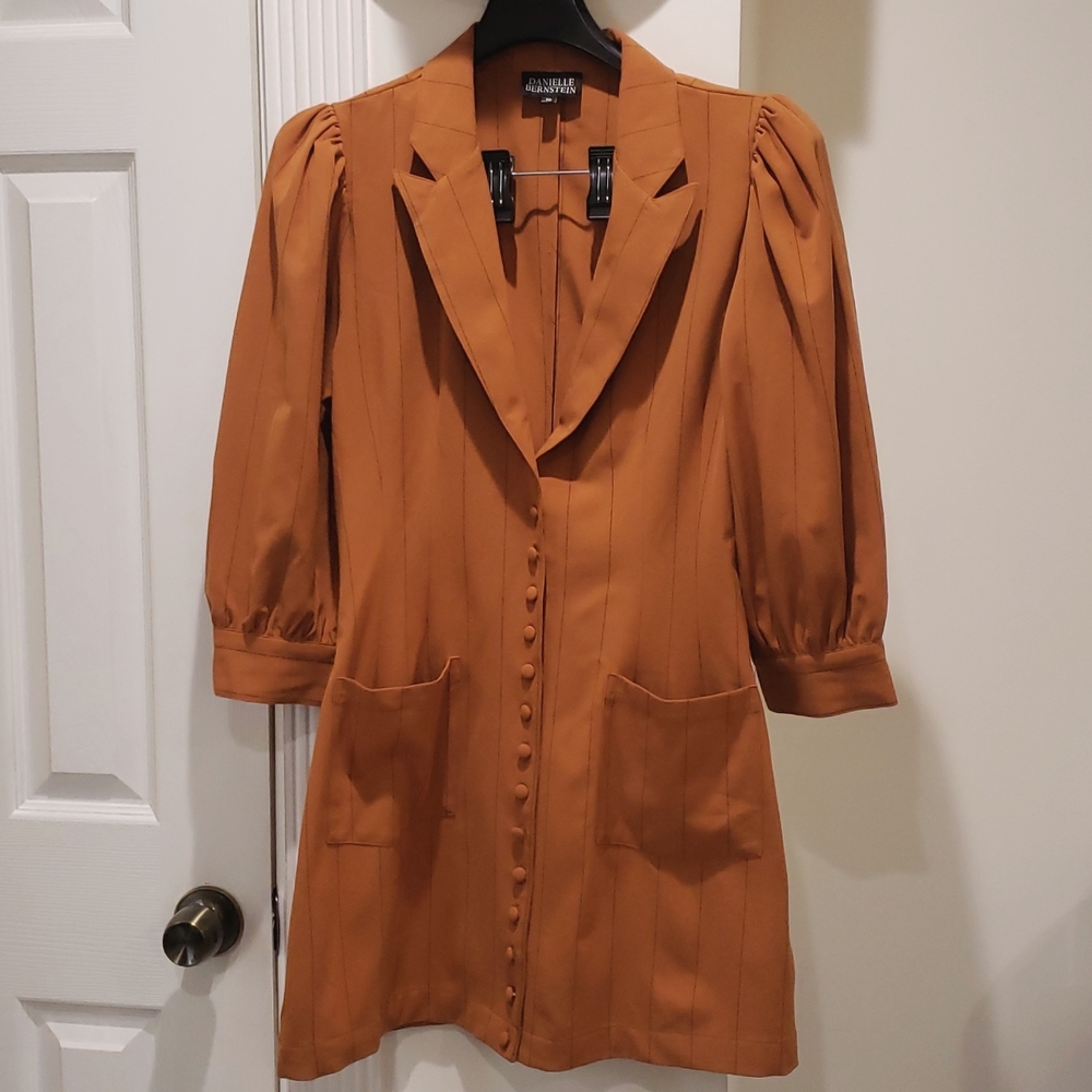 Danielle Bernstein Stripped Brown Mini Suit Dress